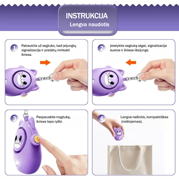Nešiojamos saugos signalizacijos naudojimo instrukcija žingsnis po žingsnio