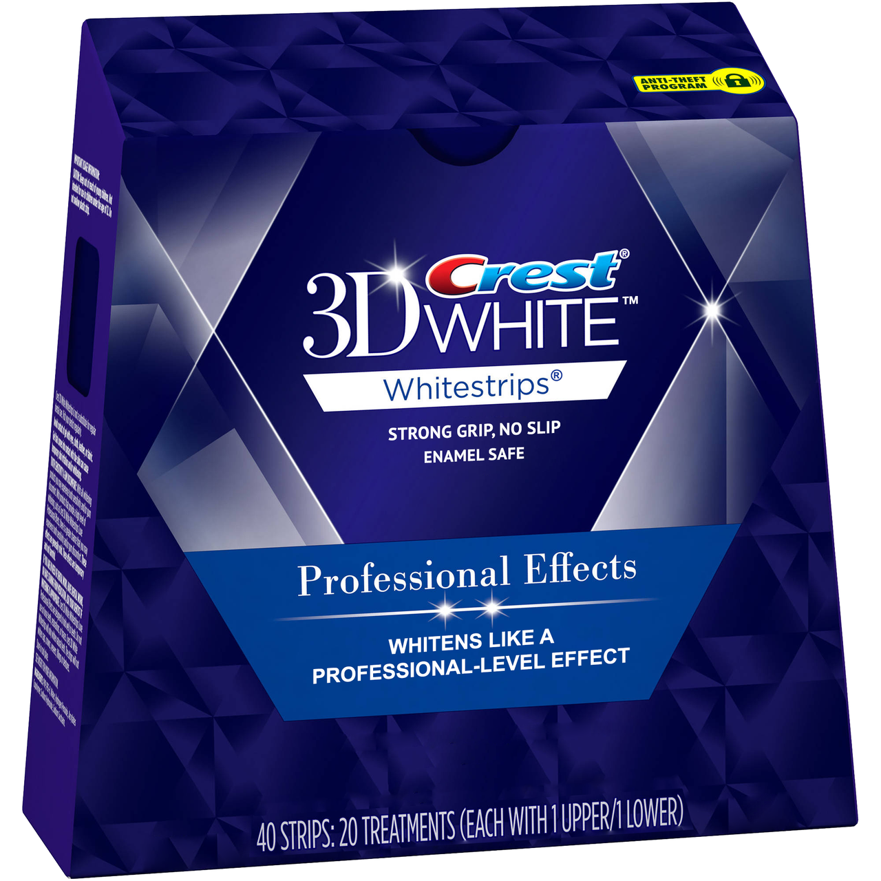 Crest 3D White Whitestrips dantų balinimo juostelės 40 vnt. pakuotė kampu