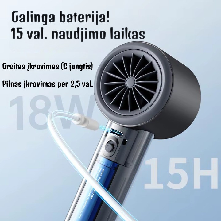 JISULIFE Pro1S ventiliatoriaus baterijos veikimo trukmės iliustracija