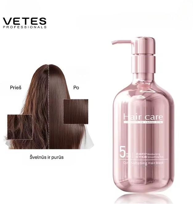 Plaukų priežiūros rinkinio rezultatas prieš ir po