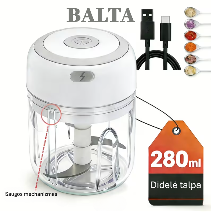Elektrinis mini maisto smulkintuvas baltos spalvos