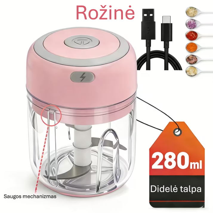 Elektrinis mini maisto smulkintuvas rožinės spalvos